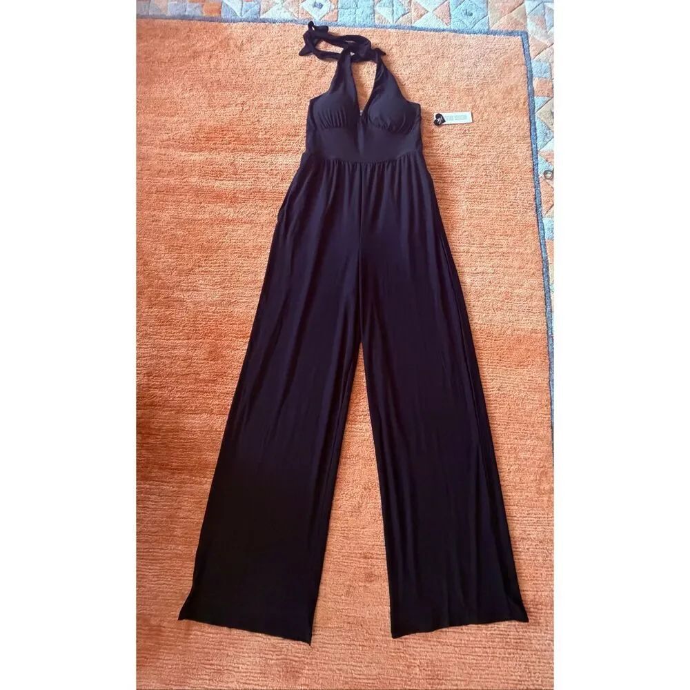 Derek Heart Black Halter Wide Leg Jumpsuit Sleeveless Pockets Size M NWT